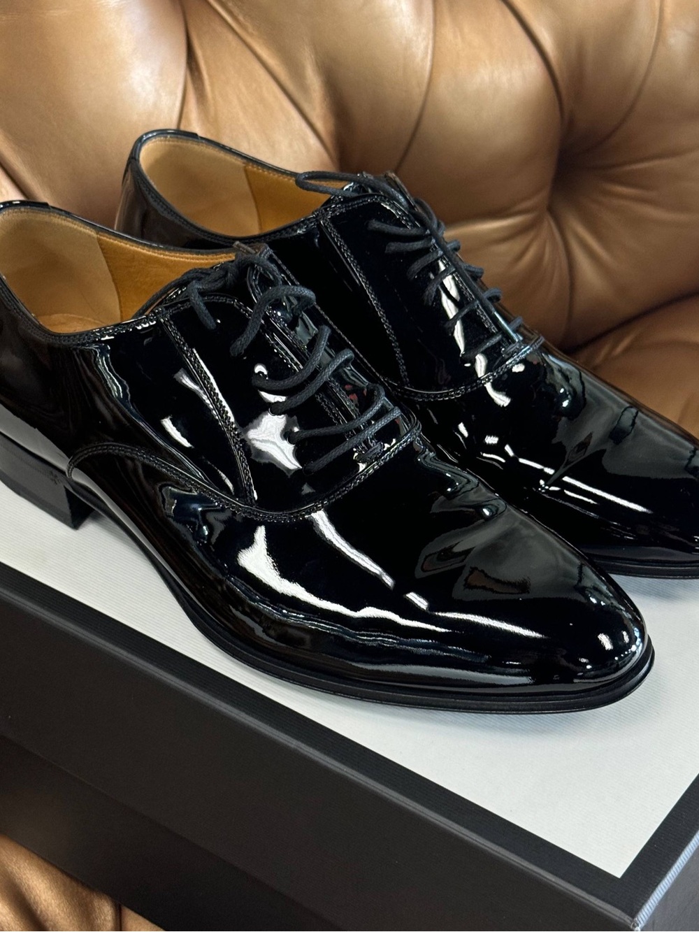 Gucci Worsh Patent Leather Derby Dress Black Made in Italy Shoes Oxfords SZ 6.00 - Picture 4 of 10